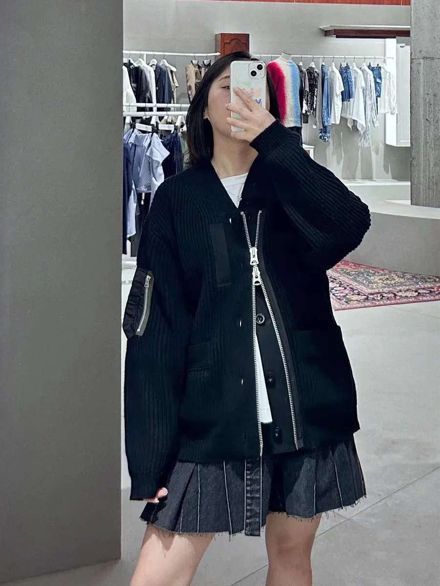 

Autumn and winter new coat wool blend button zipper knit cardigan men and women the same coat