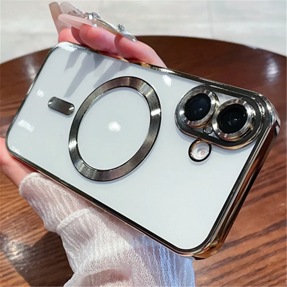 Coque de luxe transparente pour chargement sans fil Magsafe pour iPhone 16 15 14 Plus 13 12 11 Pro Max X XS Max XR, coque antichoc_voghion.com