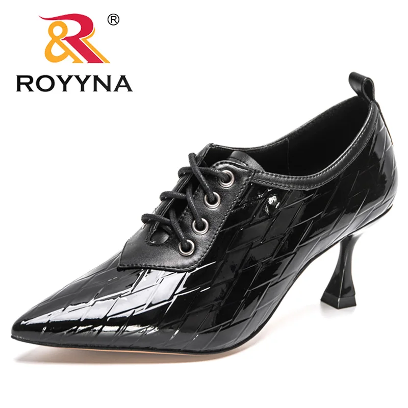 

ROYYNA 2022 New Designers Patent Leather Pumps Women High Heels Lace Up Pointed Toe Shoes Ladies Office Dress Shoes Feminimo