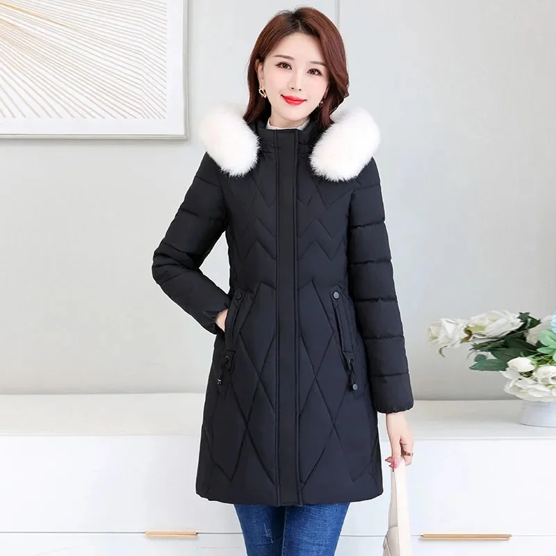 

Новинка 2023, женские парки, зимняя куртка с меховым воротником и капюшоном, пуховик из хлопка, пальто, корейская свободная теплая Утепленная зимняя одежда, верхняя одежда