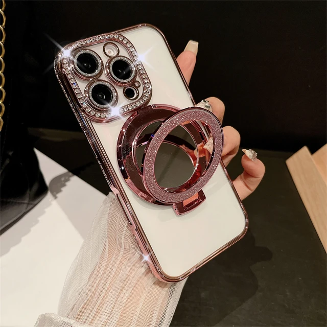 Luxury Plating Flash Glitter Mirror Phone Case with Diamond Bumper Protector