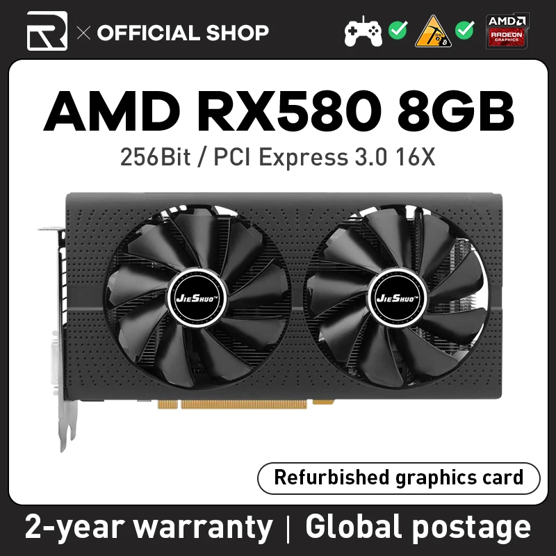 Amd Rx 580 8Gb Jieshuo Radeon Scheda Video Gddr5 256Bit 2048Sp Scheda Grafica Per Computer Gioca Gpu Rx580 8G Come Kas Ecc