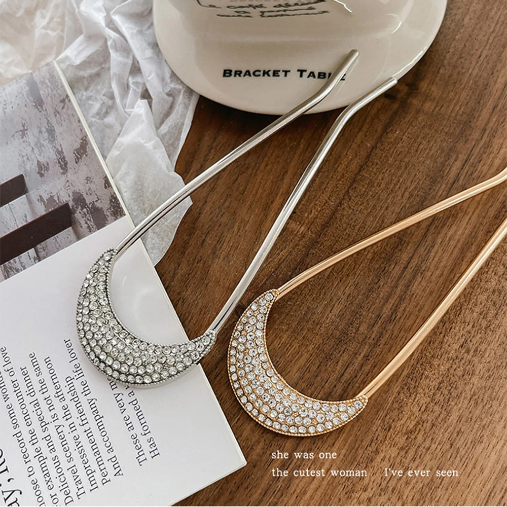 New U Shaped Hairpins Clips for Women Korean Crystal Elegant Metal Forks Vintage Pearl Styling Hairpins Hair Styling Tools Gifts