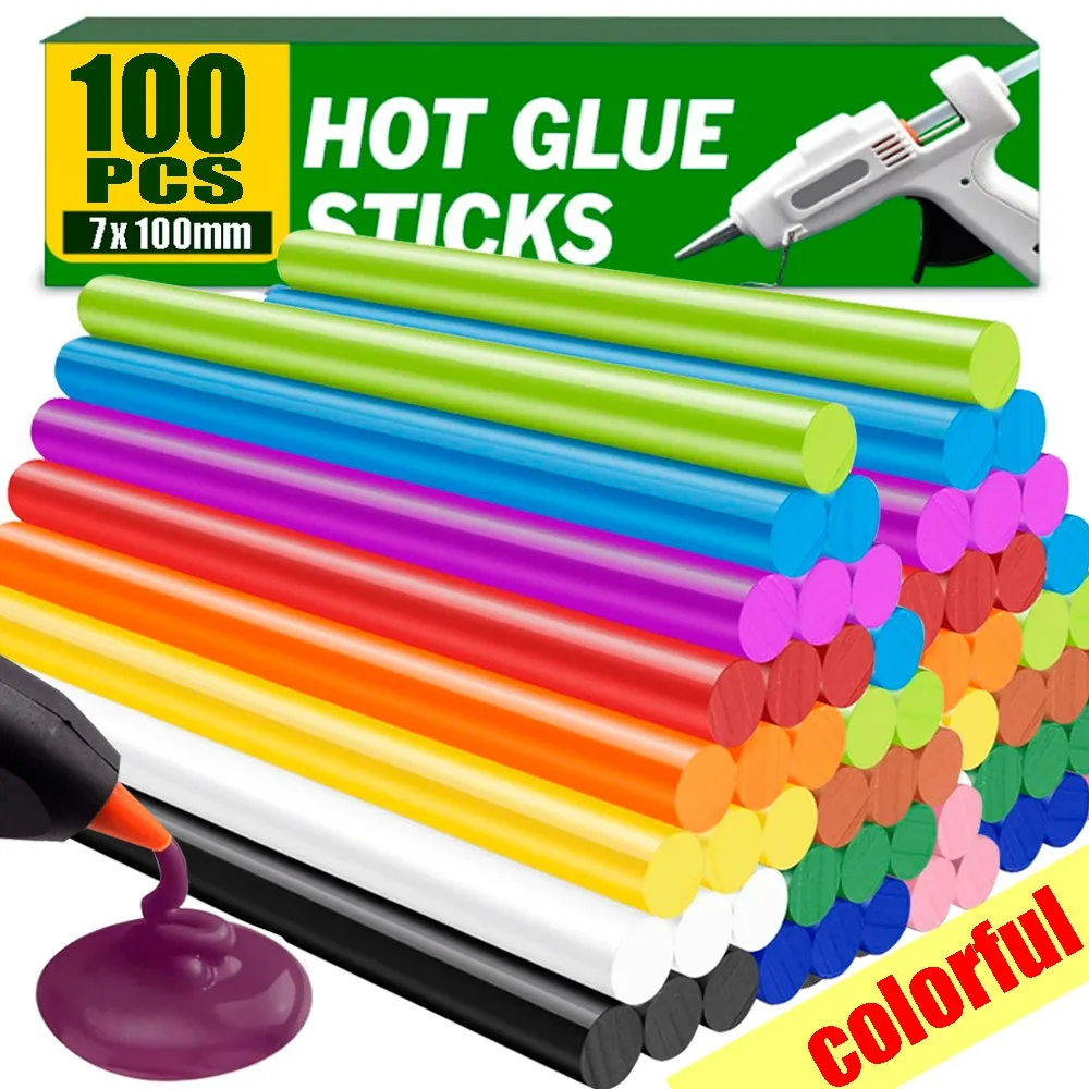 Hot Melt Glue Sticks 100-10Pcs Multicolor Hot Melt Glue Sticks Strong Viscosity Glue Paintless Repair Strip 7*100MM Hot Melt Gun DIY Repair Tool