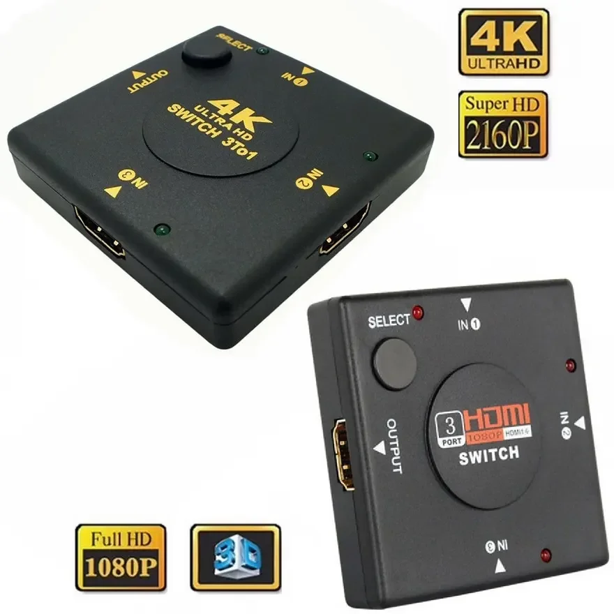 Switch Splitter 3 In 1 Out Hdmi Switch Selector 3 Porte Video Hdmi 2.0 Hdcp 4K 60Hz Usb Power Hub Box Per Hdtv Blu-Ray Ps3 X-Box
