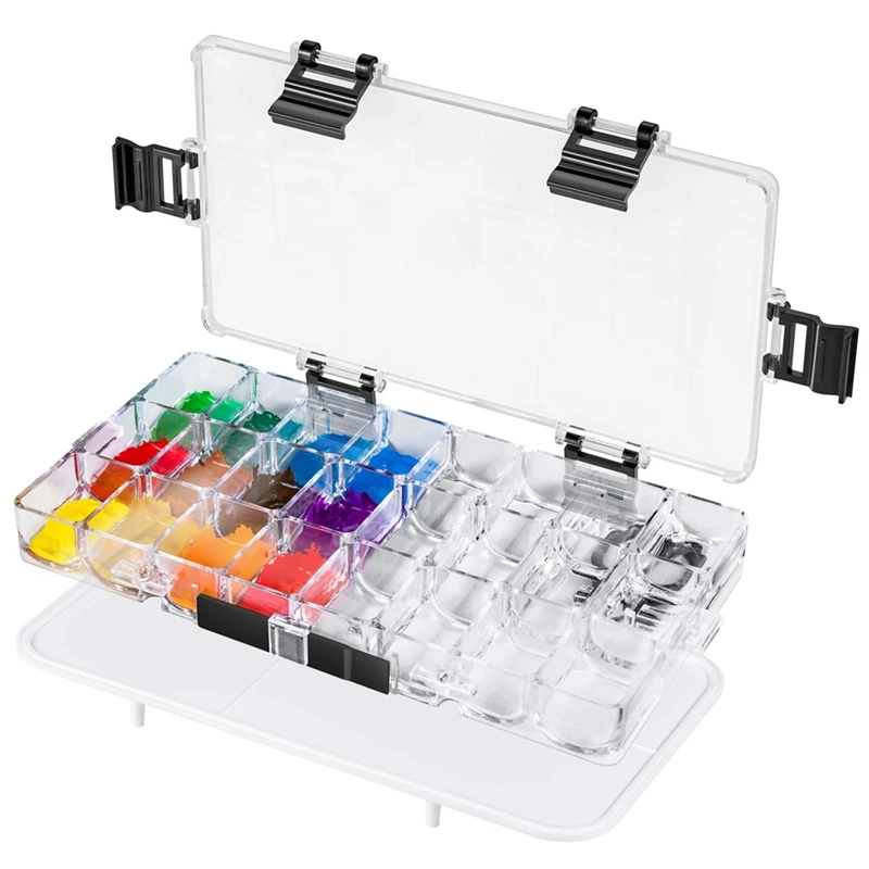 

Paint Storage Palette Box, 24-Wells Airtight Palette Case Stay Wet For Watercolor, Gouache, Acrylic And Oil Paint