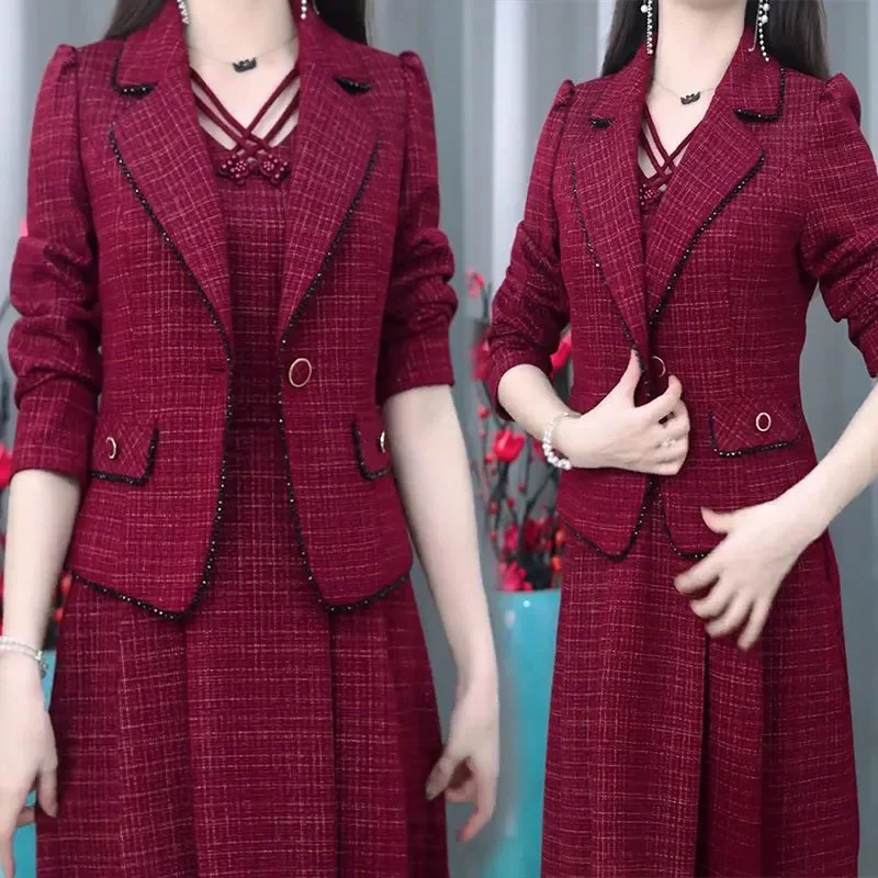 4XL Blazer+Dress Set Dress For Women's Spring Wear 2025 New Fashion Temperament Women's Two-Piece Set For Female's Autumn Dress