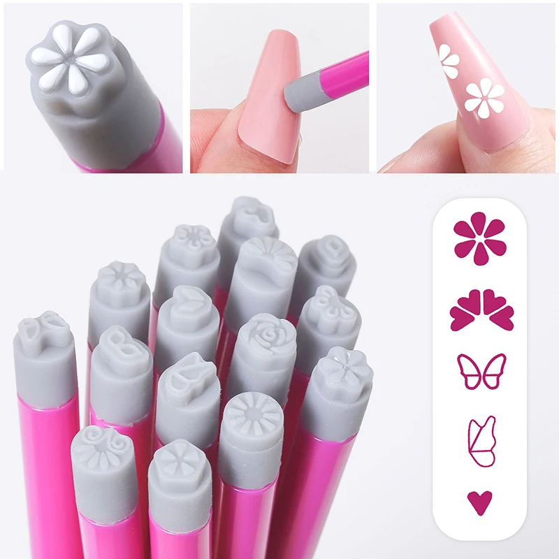Professional Chic Nail Art Stamp Pen Set 9D Floral /Daisy/Star/Butterfly/Heart Nail Template DIY Drawing Pen Nail Painting Tool 2