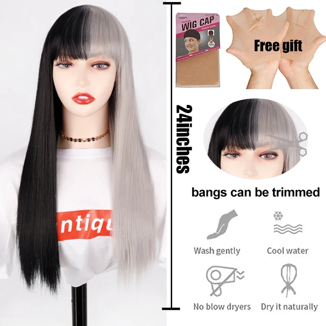 Synthetic Hair Pink and Black Wig Two layers of Wigs Long Straight hair Cosplay Wig Two Tone Ombre Color Women Wigs Lolita Wig 4/30HL