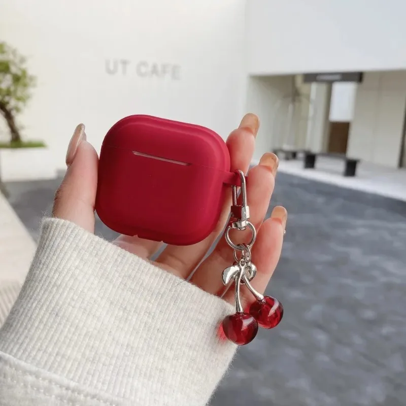 Silicone Cherry Earphone Case for Airpods with Keychain