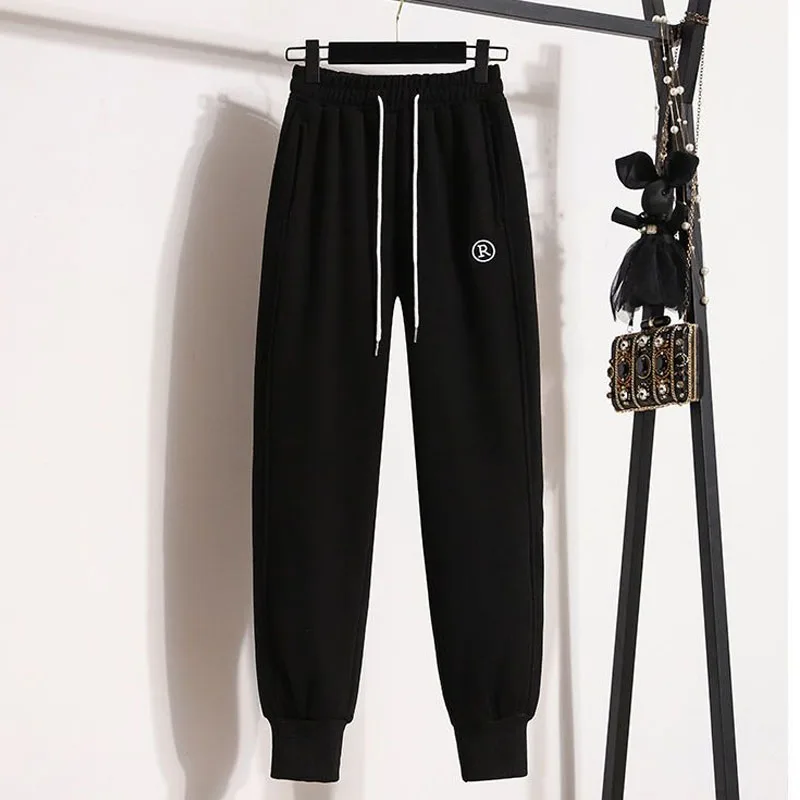 Thick Fashion Solid Color Sports Pants for Female Autumn Winter Women's Clothing Korean Casual Drawstring Elastic Waist Trousers