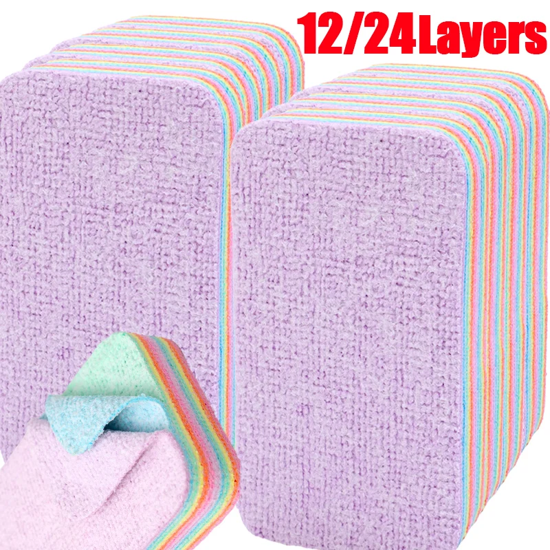 

Double Sided Kitchen Dishcloths Absorbent Oil Removal Rag Thicken Colorful Scouring Pad Non-stick Oil Towels Home Cleaning Tools