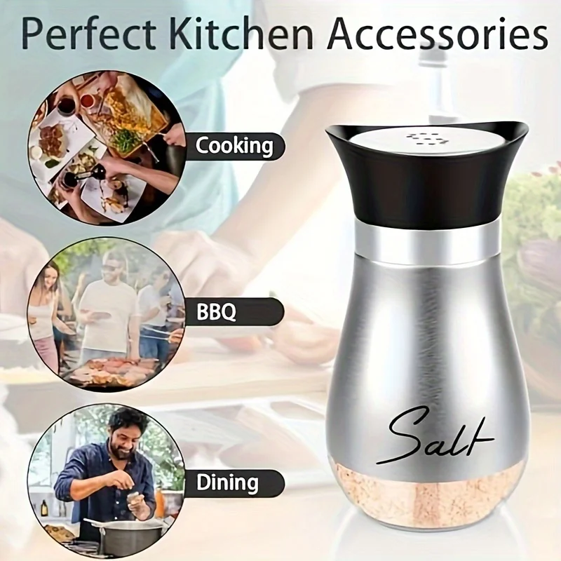 Salt And Pepper Bottles With A Shaking Stand Stainless Steel Lid Refillable