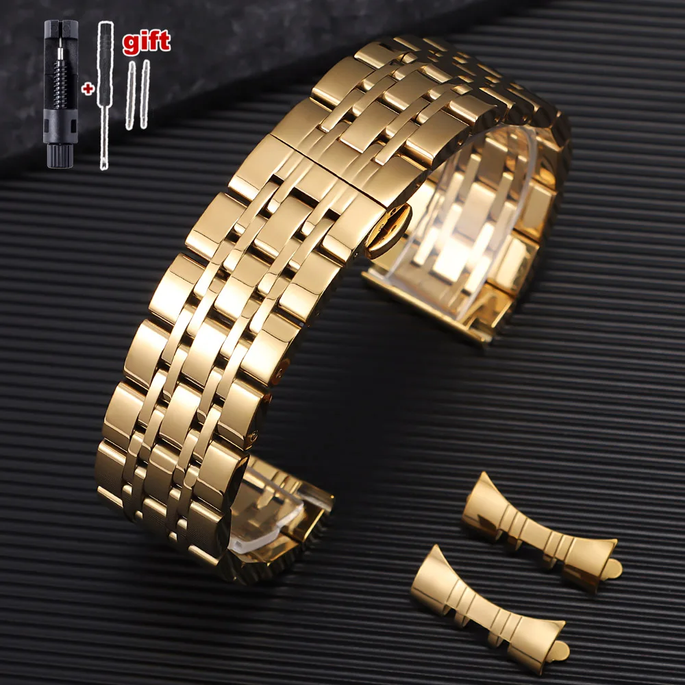 Curved Flat Solid Stainless Steel Watch Band - Multi-Size Options