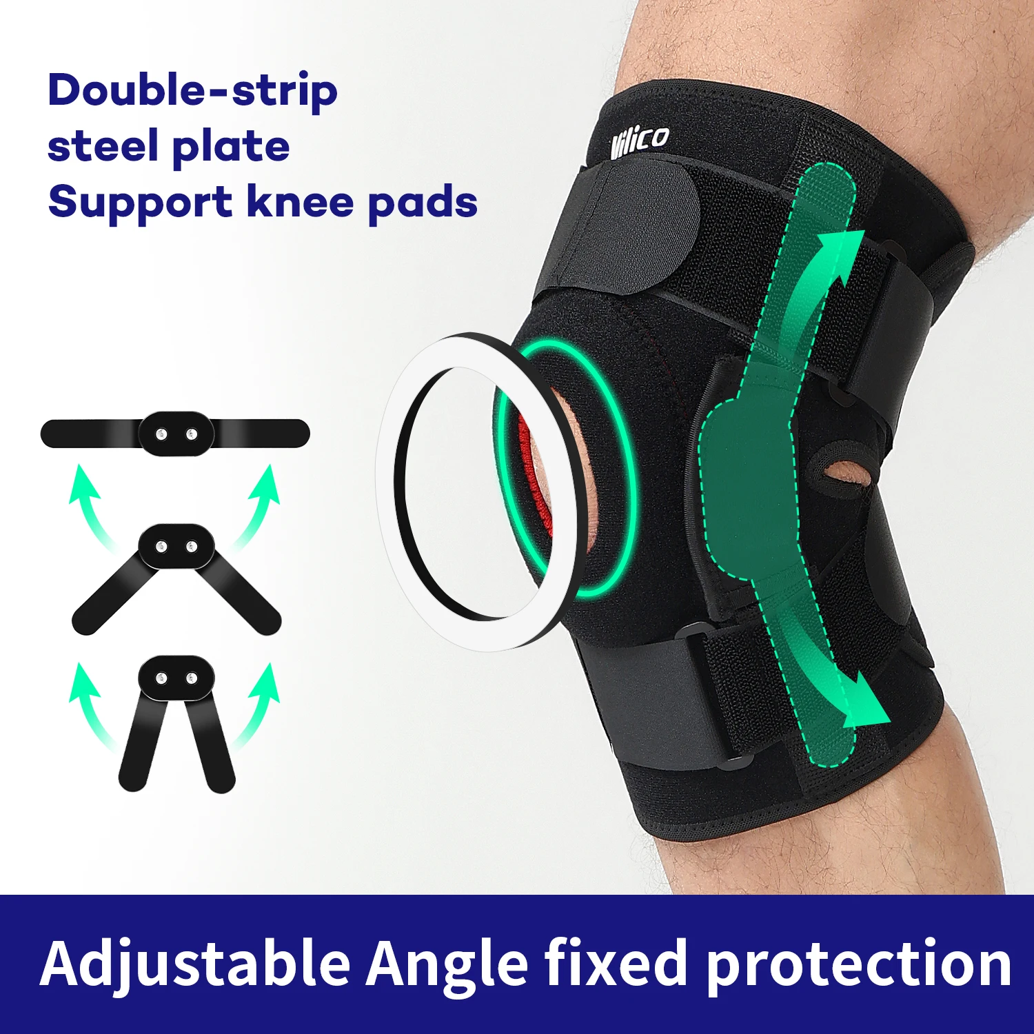 1PCS Professional Sports Safety Knee Support Brace Patella Knee Pads Hole Sports with Metal Plate Black