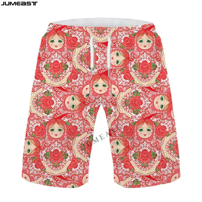 Jumeast Y2k Men Women 3D Printed Russian Doll Shorts Trunks Board Shorts Beach Casual Sweatpants Short Pants