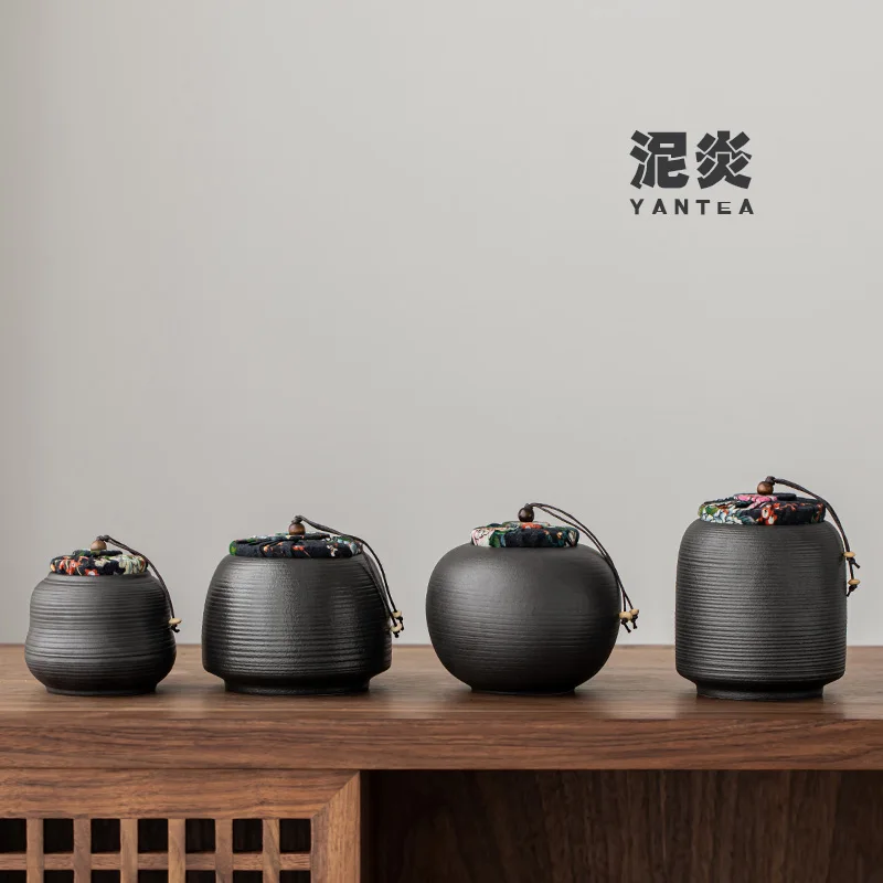 

Black Pottery Tea Pot Household Ceramic Sealed Pot Pu'er Tea Pot Tea Packaging Box Storage Tank Sealed Tea Storage Pot Tea Set