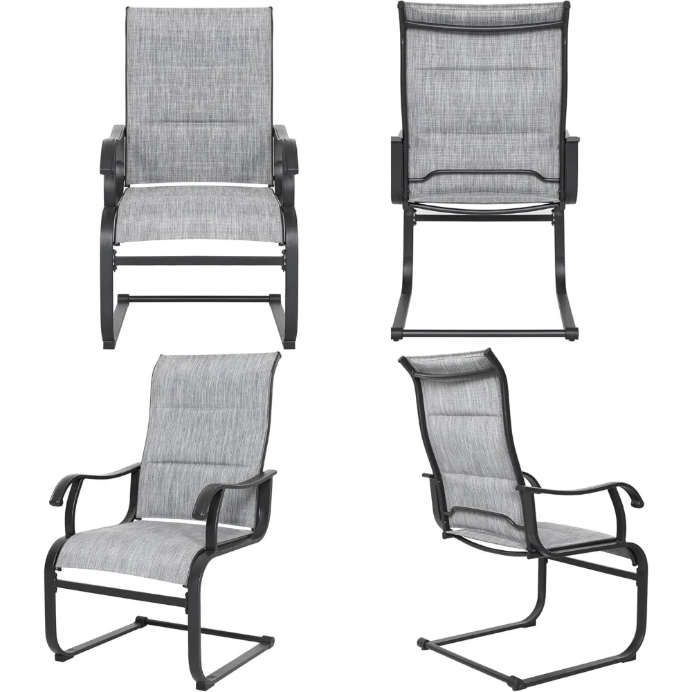 Dining Chairs Set of 4 All Weather Padded Textilene Breathable Spring Motion High Back Outdoor Non Slip