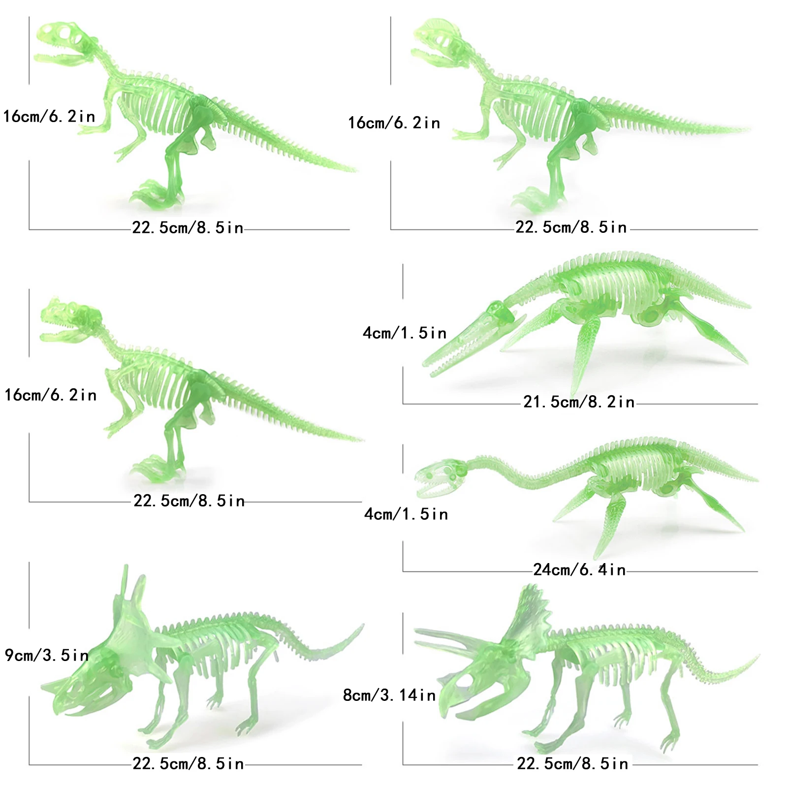 7 Pcs Luminous Dinosaur Skeleton Toy Dinosaur Figures Kids Toy Set For Birthday Party Favors Goody Bag Cake Toppers Pinata