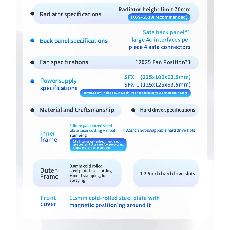 우르사 미너 NAS 케이스 4베이 백플레인 ITX 메인보드 지원 SFX/SFX-L 전원 공급 장치 플라잉 불 블랙 UNRAID 호환