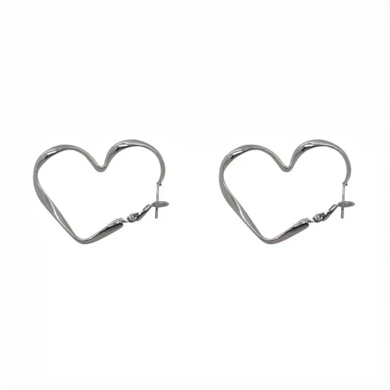 Trendy Heart Alloy Earring For Women Girls Cute Silver Color Geometric Metal Earrings Party Birthday Daily Jewelry Accessories