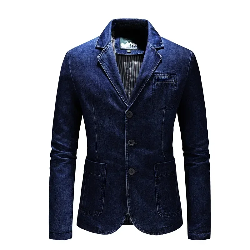 High Quality Men's Denim Blazers Male Coat Oversized Spring Autumn Fashion Casual Blazer Men Clothing Outerwear Jacket 4xl ASZ01