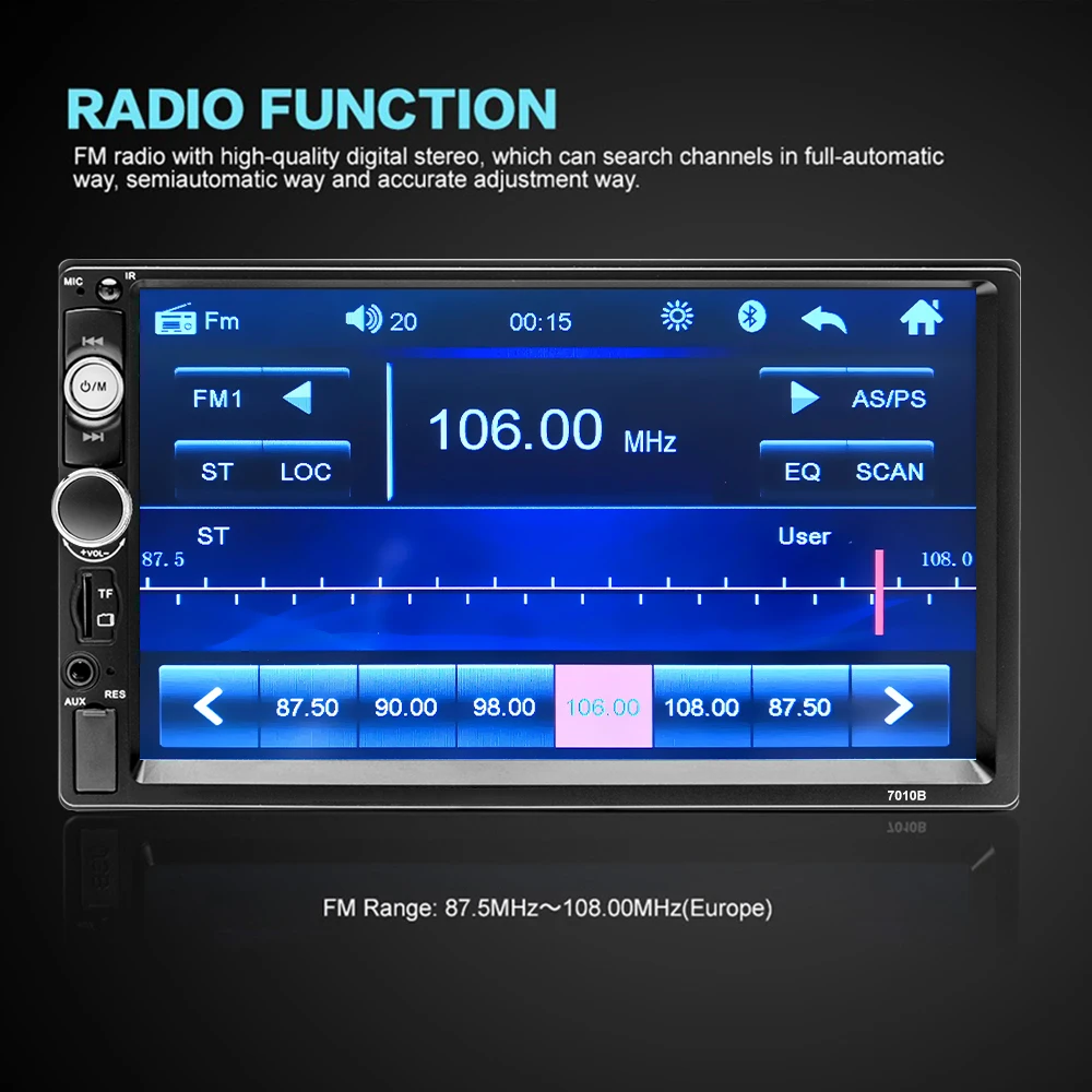 Hikity 2 Din Car Radio Tape Recorder 7 INCH Multimedia MP5 Player 12V Bluetooth Autoaudio FM Stereo Receiver ISO Power Aux Input