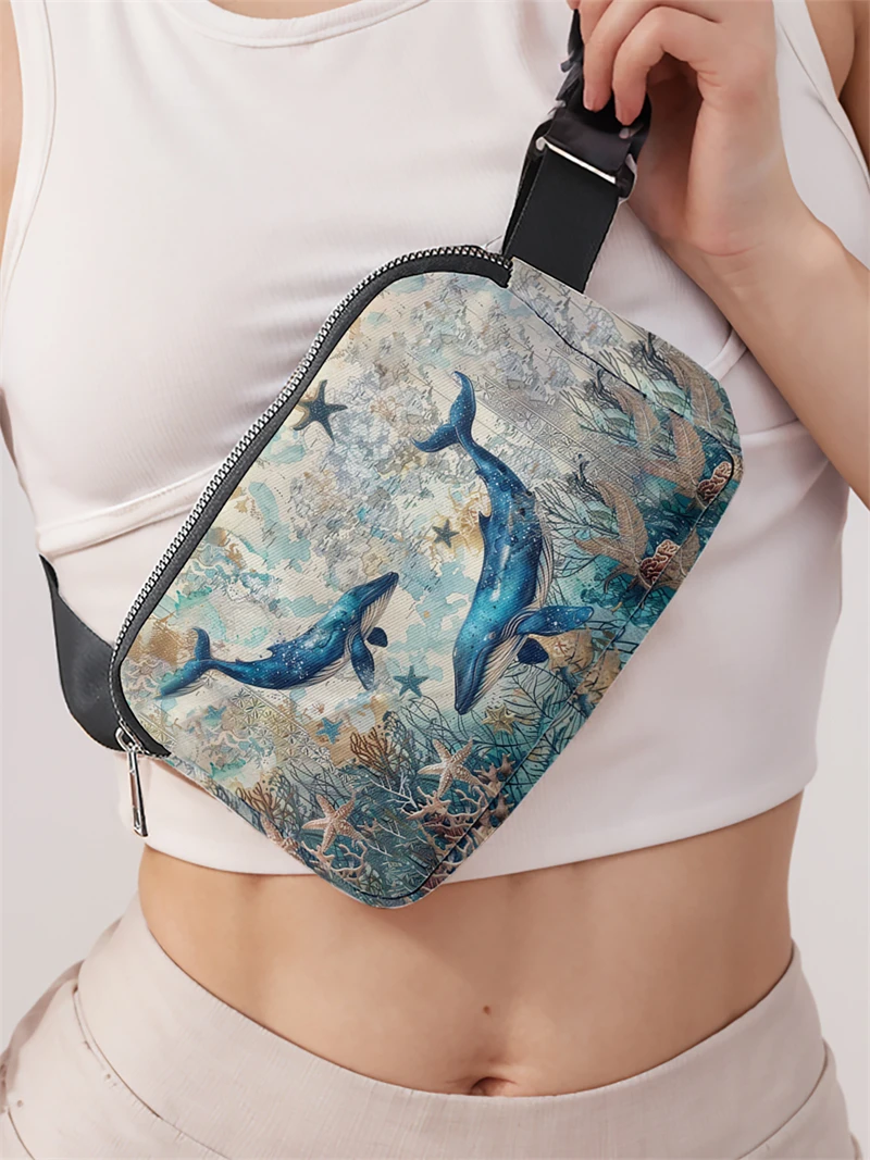1pc,Whale pattern fashion adjustable crossbody bag, neutral sports waist bag, suitable for running
