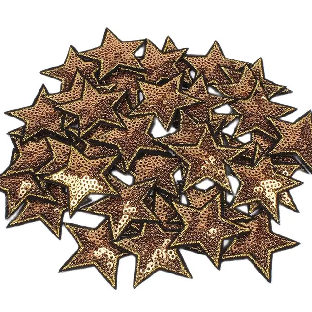 10pcs/lot Sequined Star Patch Glitter Stars Stickers DIY Fabric Appliques Embroidered Iron On Coats Jeans Pants Badge Accessory