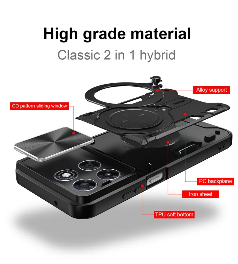 Magnetic Shockproof Armor Ring Stand Case with Lens Protector