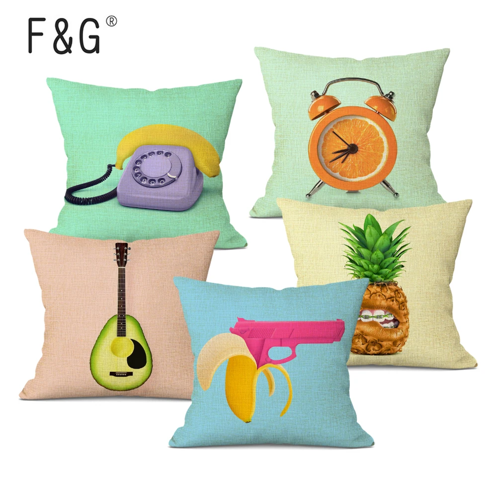 

Creative Fruit Cushion Cover Avocado Banana Pineapple Tea Throw Pillow Cotton Linen Decor Home Sofa for Car Custom Pillow Case