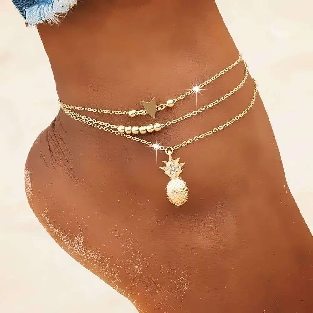 Summer Fashion Crystal Pineapple Anklets Female Barefoot Crochet Sandals Foot Jewelry Bead Ankle Bracelets For Women Leg Chain silver anklet bracelet ankle chains bead bracelet cubic zirconia anklet beads anklet toe foot bracelet fashion accessories ankle slimming bangle
