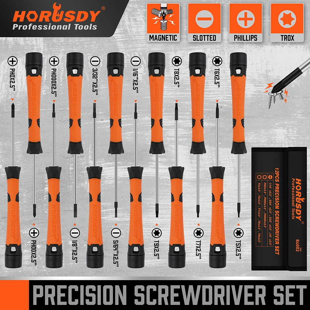 HORUSDY 12Pc Precision Screwdriver Set with Pouch Phillips Slotted Torx Star
