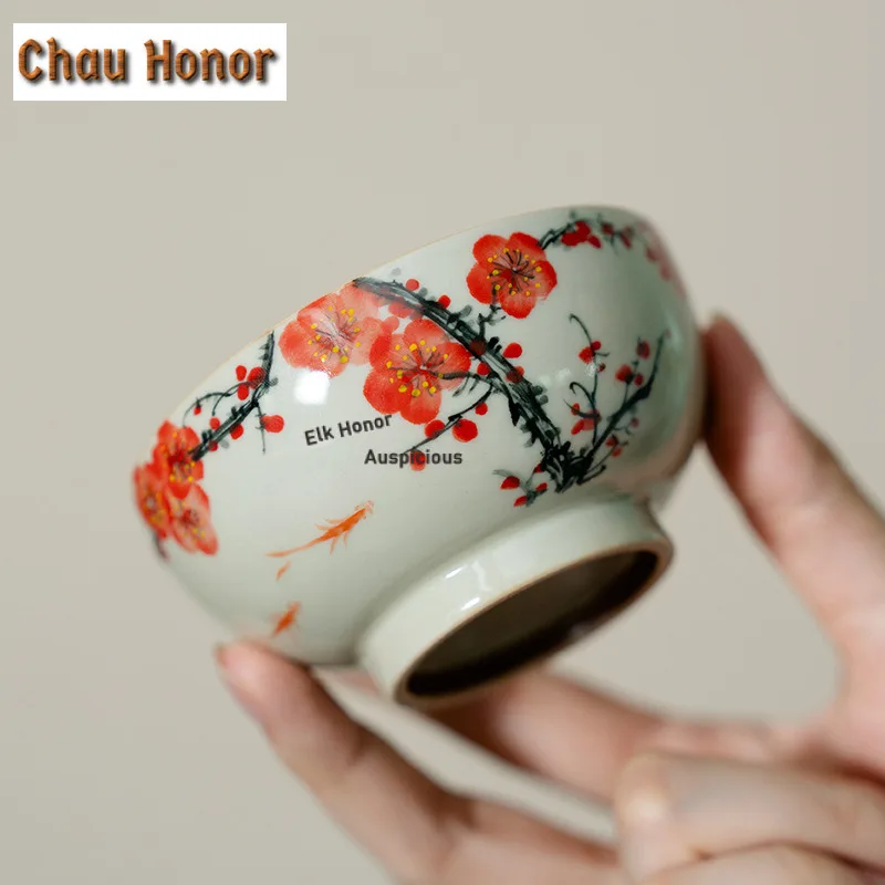 120ml Hand-painted Plum Blossom Teacup Ancient Tea Bowl Tea Cup Set Tea-tasting Fragrance Cup Jianzhan Master Cups Teaset Craft