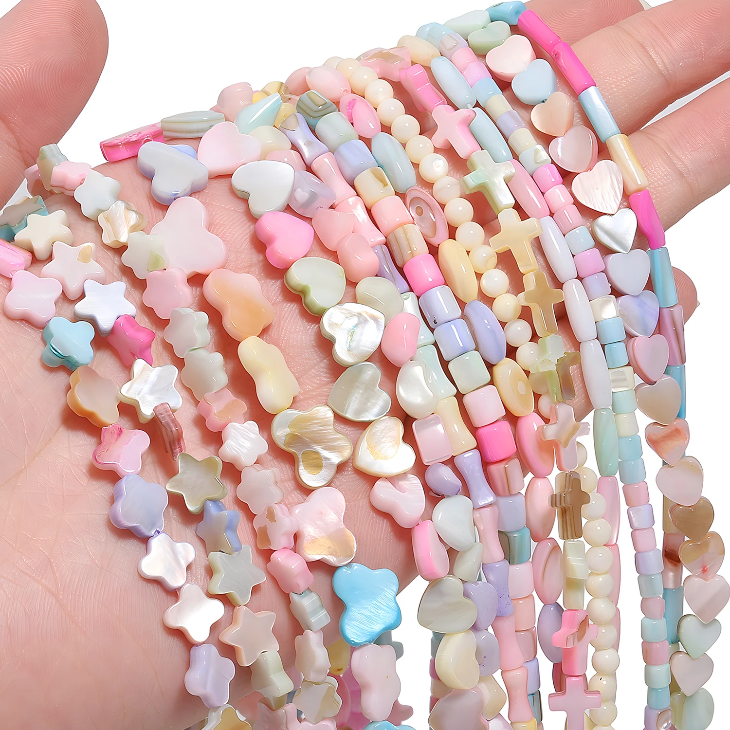 36 Arten bunte natürliche Süßwasser-Muschelperlen, Herz, Kreuz, Stern, Perlmuttperlen für Schmuckherstellung, DIY-Armbänder
