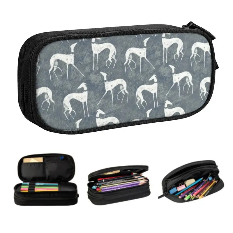 

Cute Greyhound Whippet Dog White Galgos Pencil Cases for Boys Gilrs Big Capacity Pencil Bag Stationery