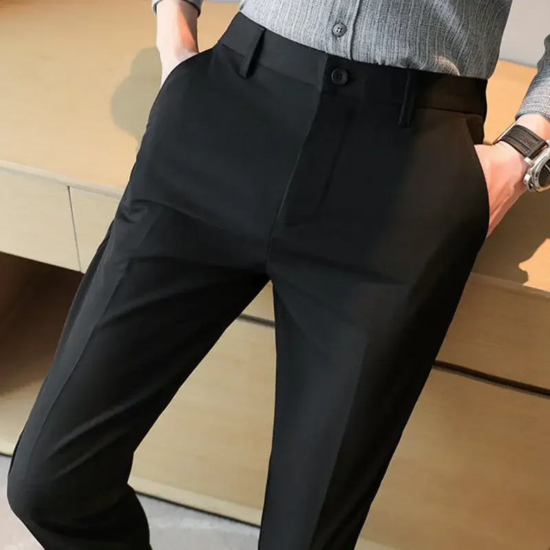thumbnail image 1 of Pantalones de traje fluido para hombre, elásticos, para negocios, sociales, confección, pantalones elásticos para hombre, drapeados, clásicos, nuevos, en oferta de ropa barata, vestido, 1 of 5