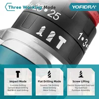 YOFIDRA 3IN1 perceuse à percussion électrique 25 + 3 couple perceuse à percussion sans fil portable outil électrique pour le travail du bois pour Makita 21V broche de batterie 5
