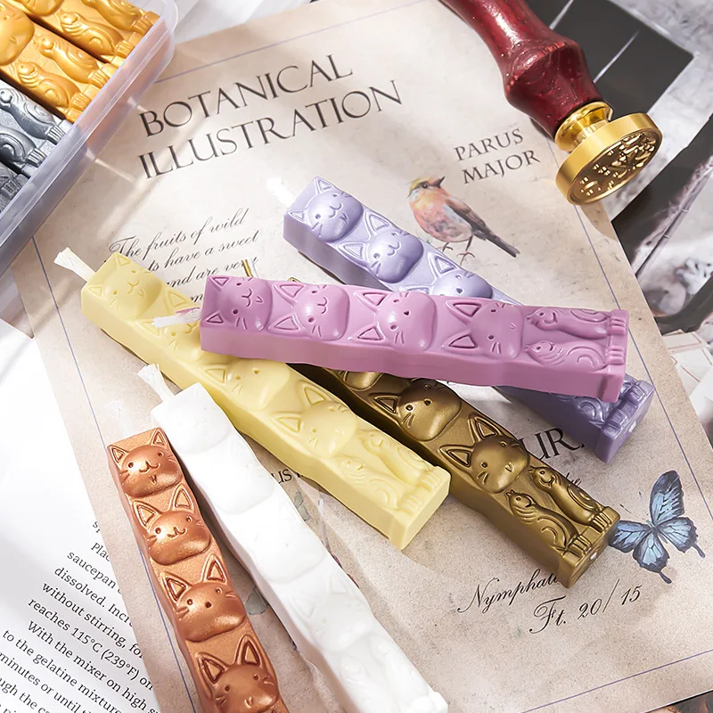 2Pcs New Cute Cat Sealing Wax Strip Con Core Wax Retro Golden Wax Material Fai Da Te Hand Account Cartolina Regalo Busta Sigillante