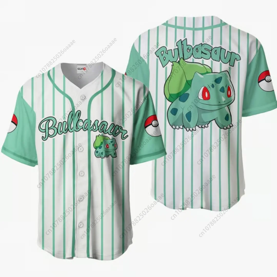 

Pokemon Bulbasaur Baseball Jersey Mens Women Short Sleeve Sports Jersey Custom Name Pikachu PKM Baseball Jersey Fashion Shirt