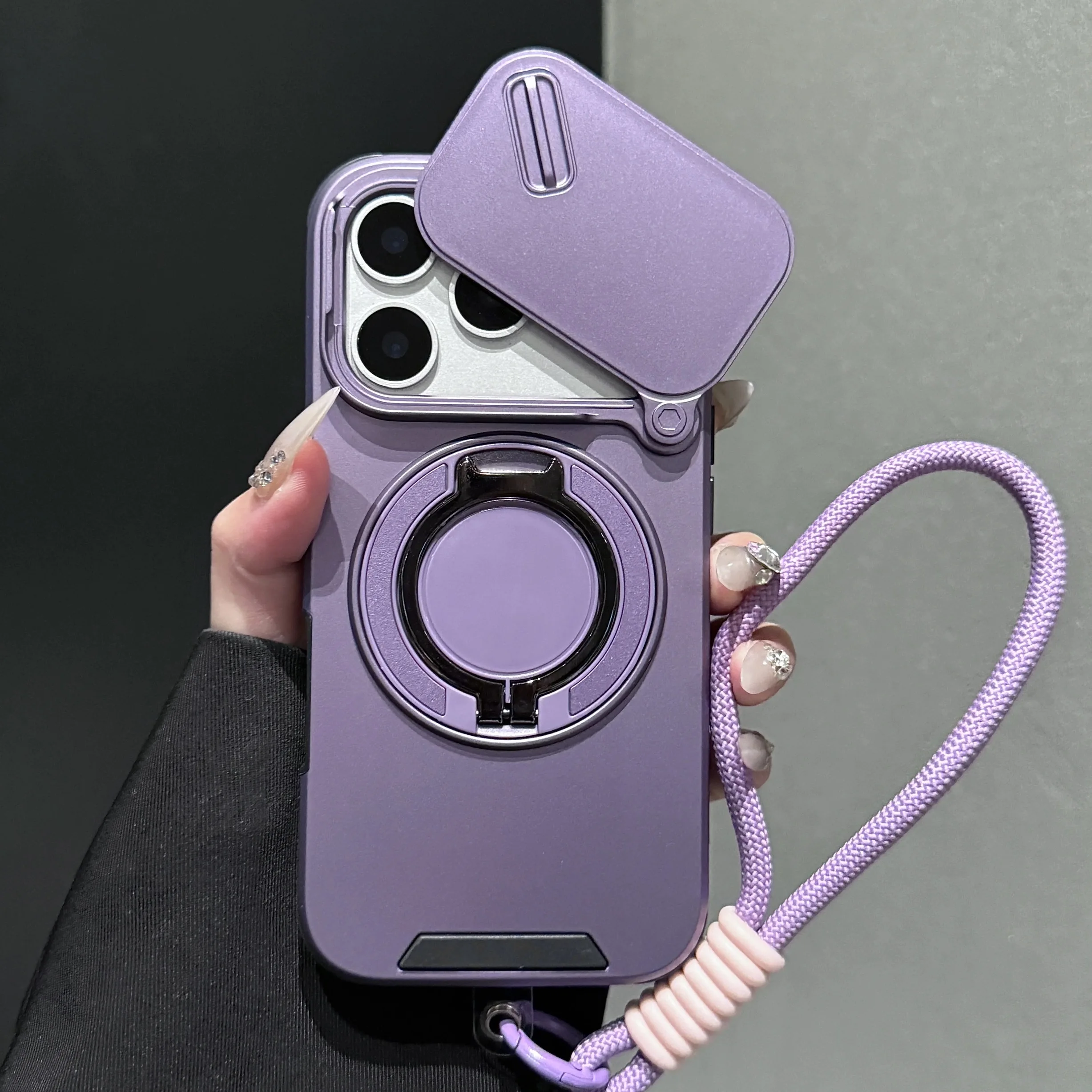 Shockproof Armor Case with Lanyard and Slide Camera Cover