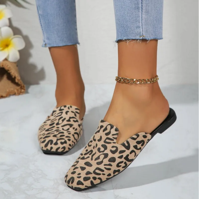 

Шлепанцы женские с леопардовым принтом, Нескользящие, плоская подошва, римские сандалии, летняя обувь, большие размеры 42