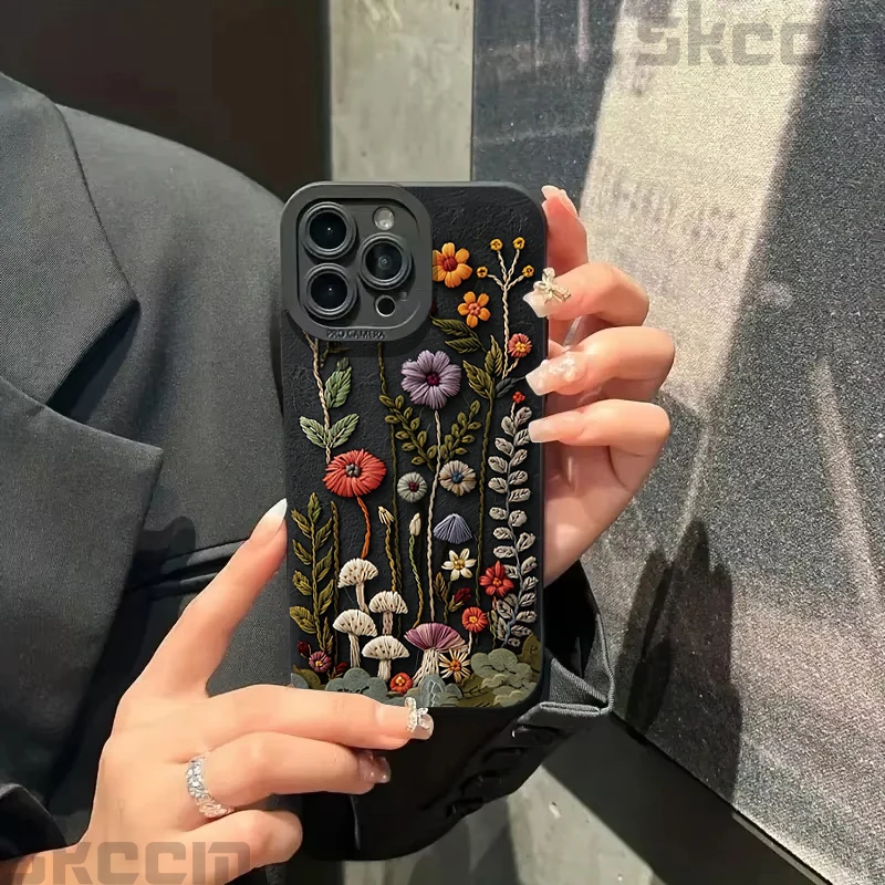 Elegant Embossed Floral Pattern Painted Phone Case