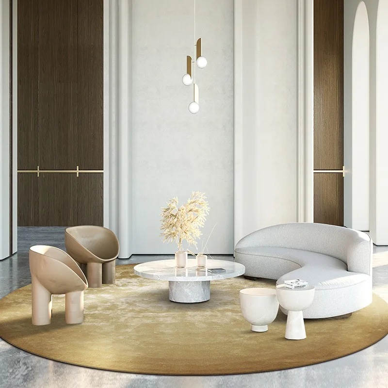 Solid Color Round Living Room Carpets Art High-end Luxury Bedroom Carpet Minimalist Dark Green Rug Short Plush Soft Rugs Tapete 2