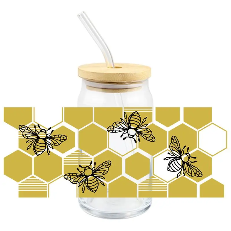 Cartoon Bee UV DTF Wrap Transfer Stickers Waterproof DTF Wrap For Glasses Cups Bottles Mugs Decal Easy To Use