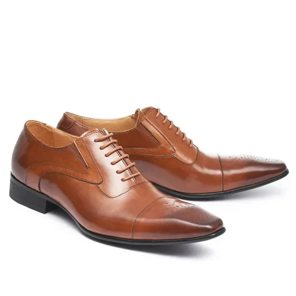 Whoholl Brand Handcrafted Mens Oxford Shoes Patent Calfskin Leather Brogue Dress Shoes Classic Business Formal Man