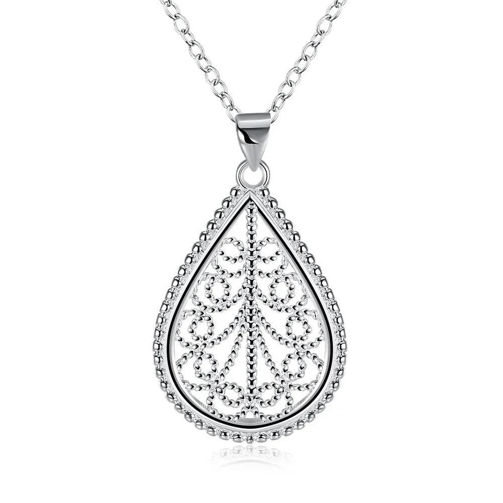 45cm Charms 925 Sterling Silver Necklace Pretty Drop Shape Pattern for Women Fashion Party Wedding Jewelry Gifts Chains