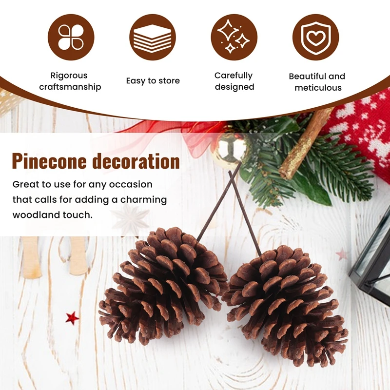 12Pcs Christmas Pinecone Sprays Medium Pinecones Picks With Wired Stems 8.3 Inch Tall For Xmas A