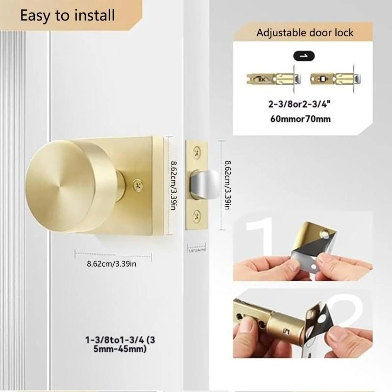 E15D Heavy Duty Square Door Handle Gold Interior Door Knobs with Square Designs Suitable for Bedroom & Bathroom Privacy