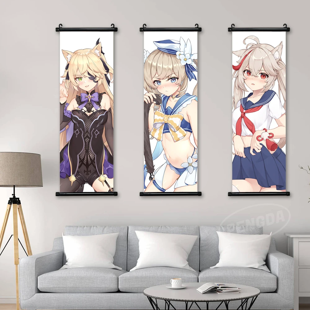 

Print Canvas Genshin Impact Poster Home Decor Noelle Mural Barbara Gunnhildr Wall Artwork Anime Picture Scroll Hanging Painting